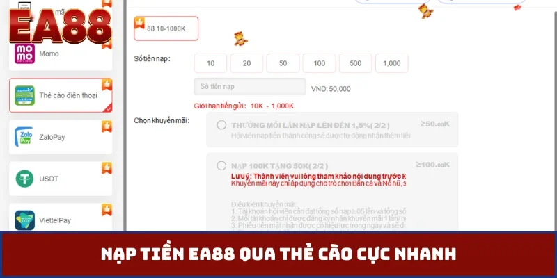 Nạp tiền EA88 qua thẻ cào cực nhanh