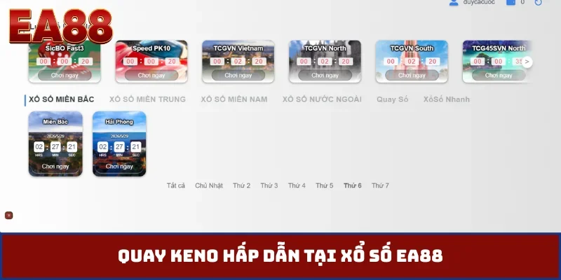 Quay Keno hấp dẫn tại xổ số EA88